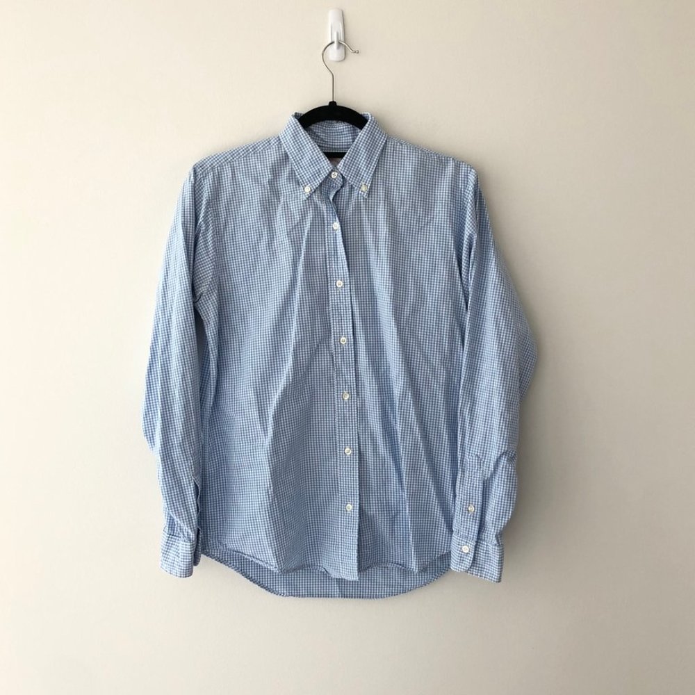 Brooks Brothers Checked Button Down Top Blue White - image 1